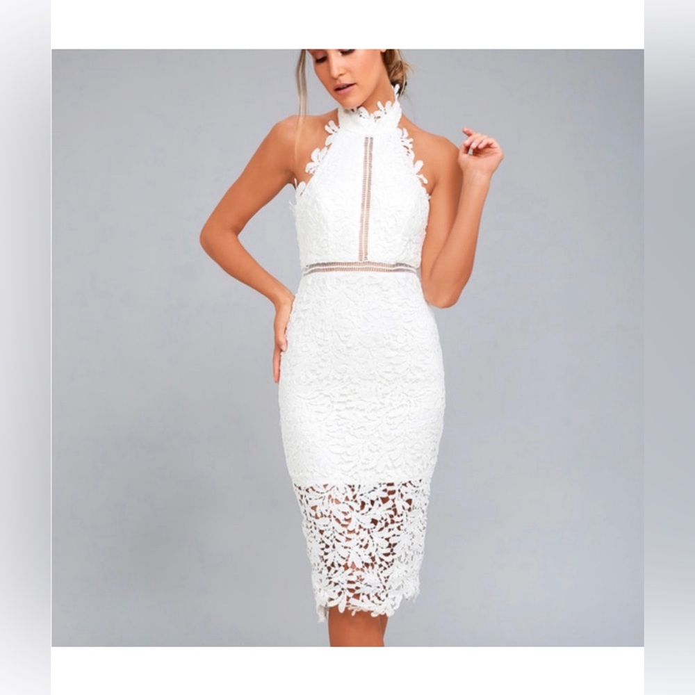 Lulu's White Lace Midi Dress
